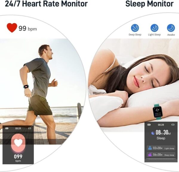 Smart Watch, Fitness Tracker 1.69" Touch Screen Heart Rate Sleep Monitor, Green - Image 4